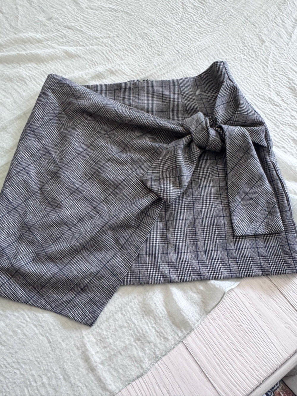 Forever 21 Gray Plaid Wrap Mini Skirt with Bow